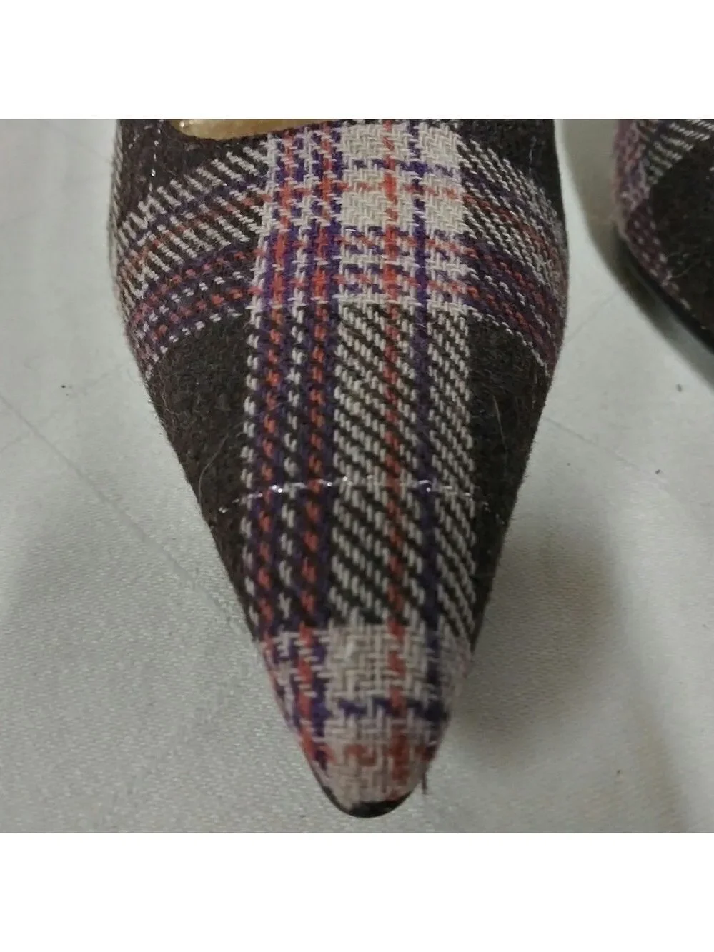 Rampage Maria Brown Plaid Fabric Upper Pointed Toe Slip On High Heel Shoe